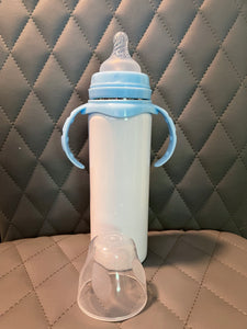 Pink and blue baby bottles